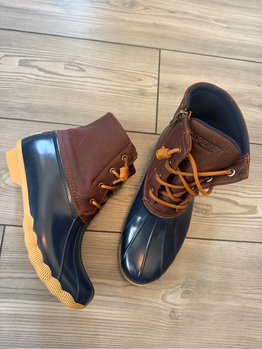 Sperry Saltwater Duck Boots Brown Leather Navy Women’s 8 - Picture 9 of 10